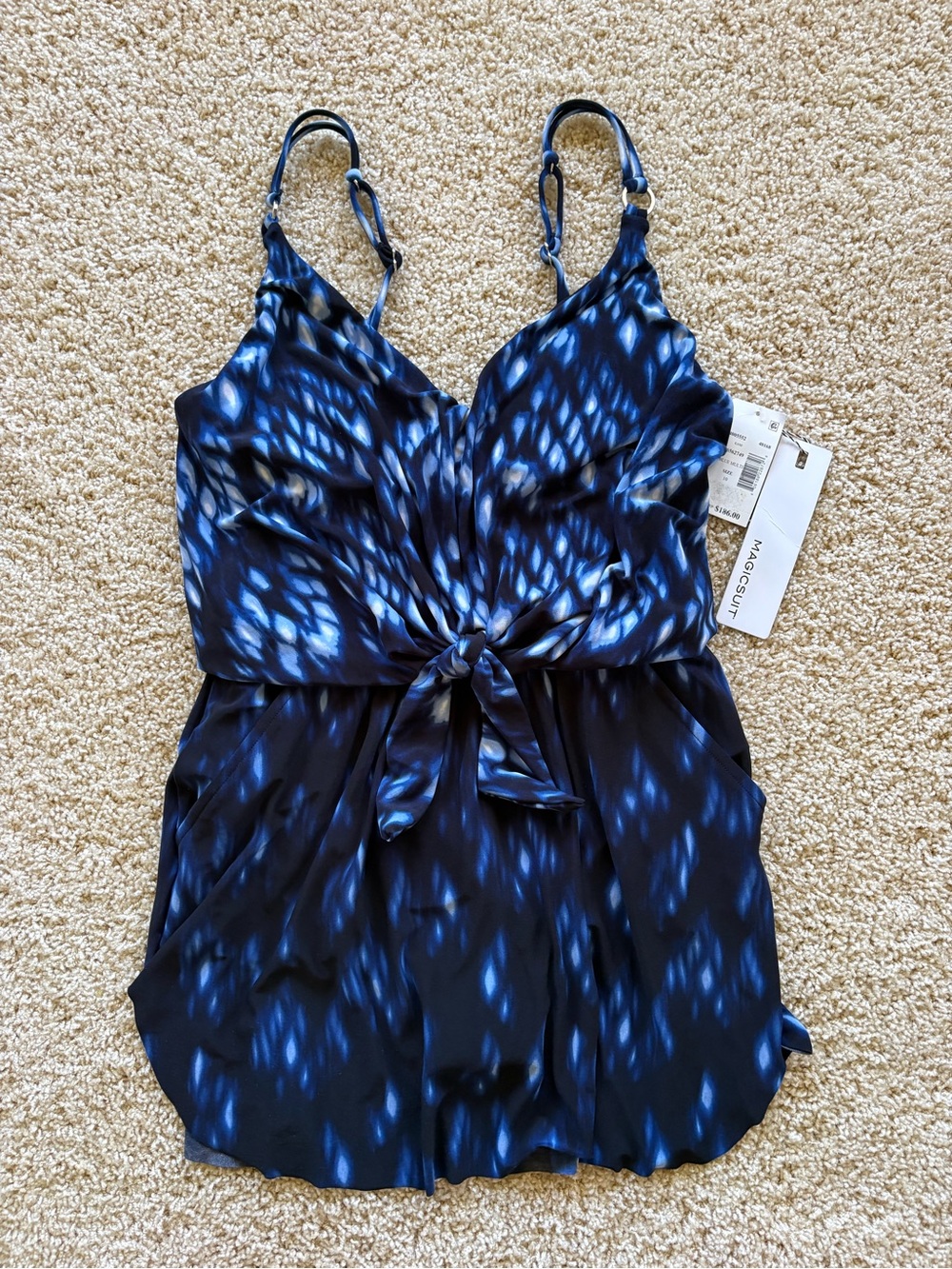 Magicsuit Kami One Piece Swim Romper Swimsuit Blue Multi Tie Front Size 10 NWT